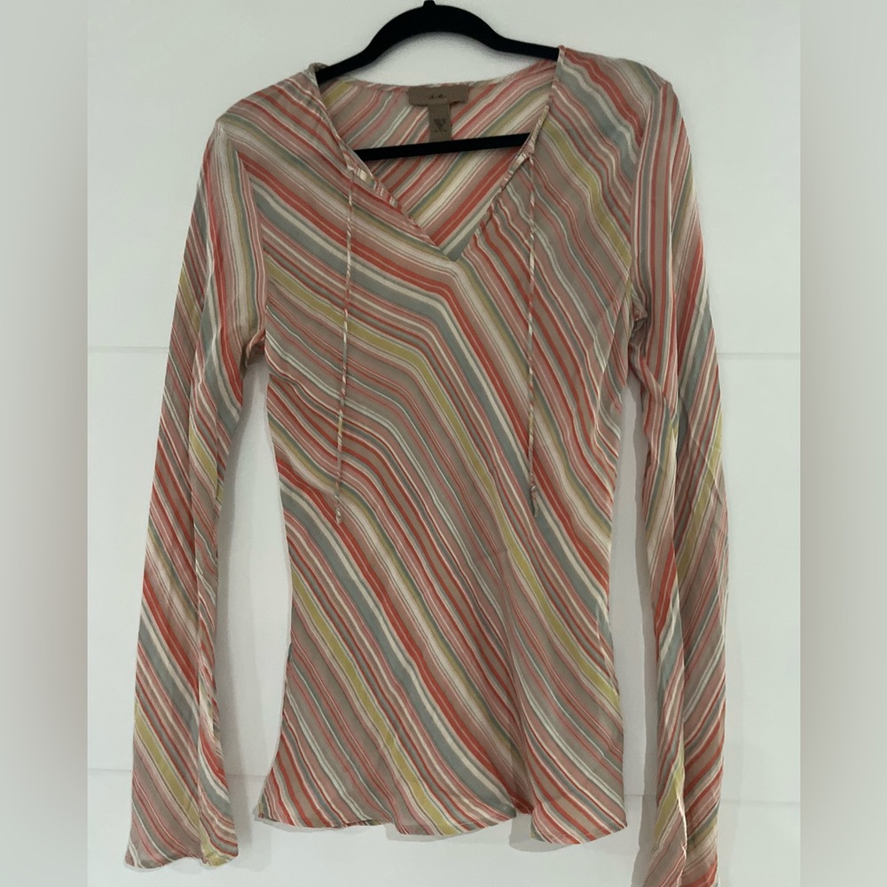 i.e. Striped Silk Multicolor Women's Ling Sleeve Top Sz 12